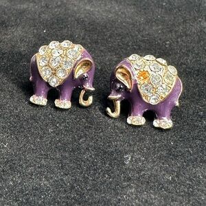 Purple and Gold Elephant Earrings